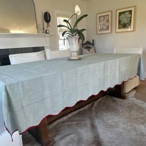 Rayures vertes avec passepoil rouge bloc de main indien imprimé 100% coton couverture de Table taille personnalisée nappe maison mariage Banquet décor - Product Image 1