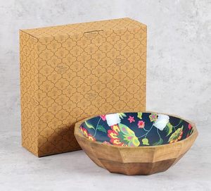 Bol de service à salade en bois imprimé de haute qualité fait à la main avec un motif unique pour la maison et le bureau au prix de gros - Product Image 3