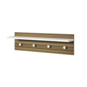 Panel de pared de madera con perchero, estante y 4 ganchos, diseño moderno y minimalista para la organización y almacenamiento en la entrada del hogar. - Product Image 1