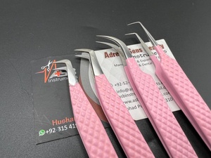 65 degrés mince botte fibre cils pince à épiler durable en acier inoxydable pointu mat bébé rose coeur Volume extension pince à épiler - Product Image 5