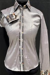 Camisa de espectáculo occidental de vaquera hecha a mano con acento de serpiente de carbón de tafetán elástico - Product Image 4