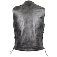 Gilet en cuir PU gris pour homme, style motard, respirant, avec lacets latéraux ajustables et fermeture boutonnée, vêtement d'extérieur automne-hiver