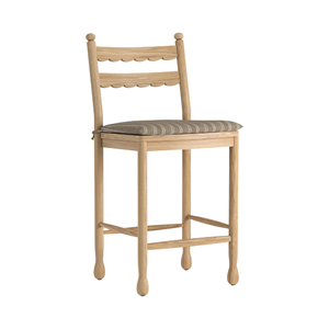 Chaise de bar moderne en teck avec dossier en échelle et siège rembourré pour bar à domicile, hôtel, comptoir de cuisine - Product Image 1