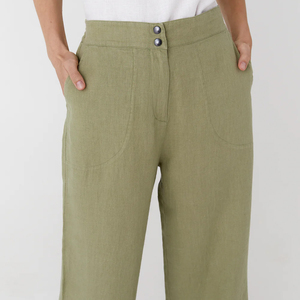 Premium personnalisé décontracté mince couleur unie léger taille élastique jambe droite pantalon pantalon en lin pour les femmes - Product Image 2