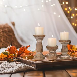 Handmade Wooden <b>Candle</b> Holders | Vintage Pillar <b>Candle</b> Stand <b>Set</b> | Rustic Home Decor - Product Image 3