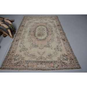 Classique Beige Marron Vintage Tapis Turc 5.3X8.8 ft Patchwork Laine Faux Lapin Fourrure Latex Couloir Rectangulaire pour Chevet - Product Image 1