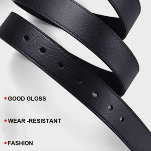 Formal Black Cow Hide Leather <b>Belt</b> With Rectangular Pin Buckle Solid Design Durable Men's Dress <b>Belt</b> - Product Image 2