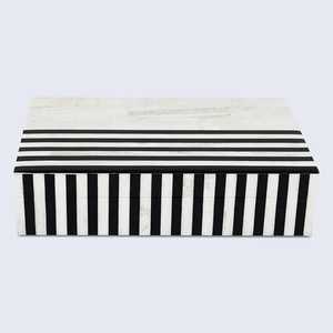 Boîte à bijoux rectangulaire en bois avec incrustations d'os noir et blanc, design moderne et durable, fait main, design rayé, organisateur de rangement décoratif, meilleur choix - Product Image 2