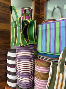 Eco-Friendly Custom Handloom Recycled Nylon Beach <b>Cosmetic</b> <b>Bags</b> Fashionable Striped Woven Shopping Cases Reusable Zipper Custom - Product Image 2