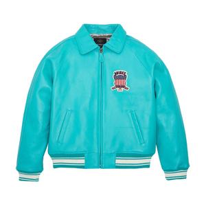 เสื้อแจ็คเก็ตบอมเบอร์ Avirex สีเทอร์ควอยซ์ ยูนิเซ็กซ์ ทำจากหนัง PU ปักลาย ปิดด้วยซิปด้านหน้า สวมใส่สบาย ทรงปกติ เหมาะสำหรับฤดูหนาว มีฮู้ด กันน้ำ - Product Image 1
