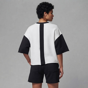 Conjunto corto de verano para mujer, 100% algodón, con logotipo bordado personalizado, estilo urbano de dos tonos, cómodo, estilo hip hop, conjunto de dos piezas. - Product Image 6