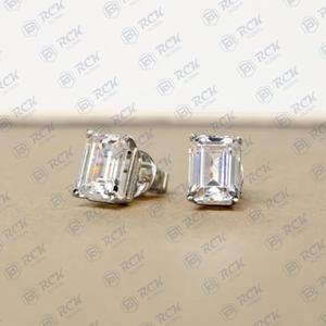 3.00 TCW <b>Emerald</b> Cut Moissanite Diamond Stud <b>Earrings</b> for Women Anniversary Gift with Prong Setting for Her - Product Image 4