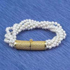 925 Sterling <b>Silver</b> Twisted <b>Bracelet</b> with 5 Rows of Pearls Elegant Pearl <b>Bracelets</b> & <b>Bangles</b> - Product Image 1
