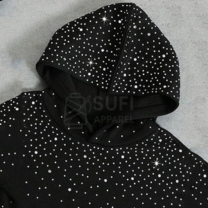 Nueva Sudadera con Capucha de Invierno, Tejida y Forrada, con Pedrería Brillante, Logotipo Frontal, 100% Algodón, Cómoda y Atractiva, para Uso Casual - Product Image 3