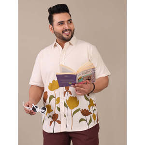 Amanush <b>Men's</b> Cotton Plus Size Placement Floral Print Casual Shirt Short Sleeve Turn-down Collar Linen Summer Wear <b>Mens</b> Shirts - Product Image 1