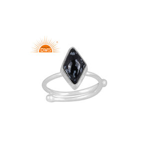 Vente chaude Fine Sterling Silver Flocon De Neige Naturel Obsidienne Gemme Anneau Empilable Bijoux Personnalisés Pour Les Femmes Cadeau Pour Elle - Product Image 1