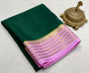 Nuevo Sari de Crepé de Seda Suave de Diseño Indio para Mujer con Hermoso Borde de Jari - Product Image 4