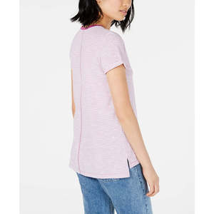 T-shirt girocollo da donna Maison Jules viola scuro con bordo a contrasto, vestibilità slim, taglie XS e XXS, in jersey di cotone traspirante - Product Image 2