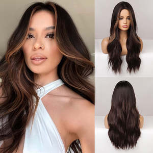 Perruques bouclées longues de 26 pouces pour femmes avec mèches brunes et blondes, dentelle transparente pour usage quotidien ou cosplay - LC6155-1 - Product Image 1