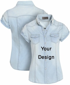 2023 printemps femmes manteaux femmes Denim jeans chemises dame décontracté mode vêtements d'extérieur Denim LOGO plaine Denim chemises en gros de BD - Product Image 4