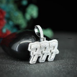 Pendentif en diamant rond en moissanite VVS, numéro, argent sterling 925, glacé, double couche, pendentif de mariage pour homme et femme - Product Image 6