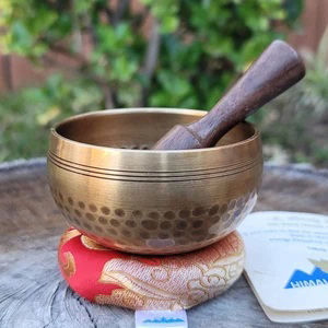 Meilleure qualité d'exportation Vintage nouveauté pur laiton rond guérison méditation chant son bol martelé Design maillet en bois - Product Image 3