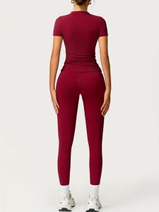 Nouveaux vêtements de sport pour femmes en deux pièces, vêtements de yoga, couleur unie, taille élastique, tissu léger et extensible - Product Image 6