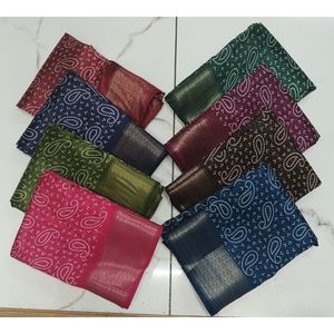 Lot en gros de 8 saris imprimés en coton et soie avec motifs paisley, tons de bijoux assortis, fournisseur mondial - Product Image 5