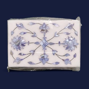 Boîtes à bijoux de grande taille avec logo personnalisé fabriquées à la main en marbre poli incrustation de pierre blanche coffrets cadeaux emballage en nacre - Product Image 3