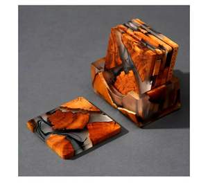 ATTRACTIVENESS Dessous de verre en bois de noyer en résine pour la décoration intérieure Dessous de verre en bois en résine époxy Dessous de verre de luxe personnalisés pour boisson - Product Image 5