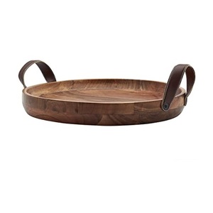 Bandeja de Servir de Madera Hecha a Mano Sostenible con Asa de Cuero, Forma Personalizable, Colección 2 Hermanos, Uso Doméstico y Comercial - Product Image 1
