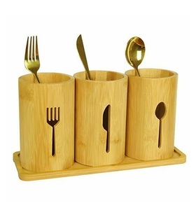Porte-couverts en bois de qualité exclusive 3 sections support de rangement pour couverts Design antique décor à la maison porte-couverts - Product Image 1