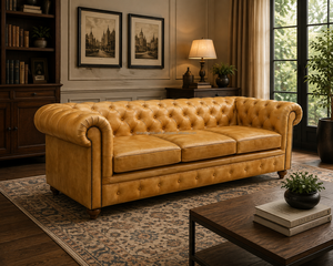 Sofá de 3 Plazas de Cuero Genuino Premium |   Sofá Chesterfield de Cuero |   Muebles de Lujo para Sala de Estar |   Fabricante Mayorista - Product Image 1