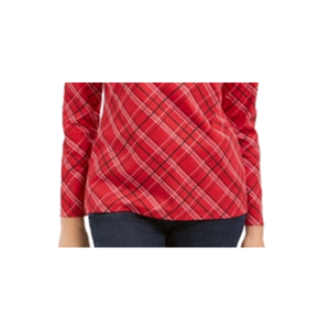 Top da donna Karen Scott a vestibilità ampia, con motivo scozzese Holly e decorazioni, rosso, taglia XL, lungo, autunnale, in poliestere, rayon, chiffon, lavorato a maglia, tinta unita - Product Image 3