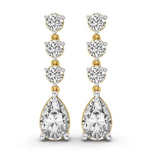 Teardrop Pear Round Lab Grown <b>Diamond</b> <b>Dangle</b> <b>Earrings</b> 1 Ct Tw F-G Color VS Clarity 8 <b>Diamonds</b> 14K Solid Gold Fluid Motion Sway - Product Image 2