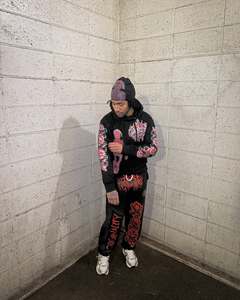 Ensemble de survêtement épais en coton délavé à l'acide avec fermeture éclair et pantalon évasé, impression DTG, sweats à capuche et pantalons de survêtement pour hommes - Product Image 5
