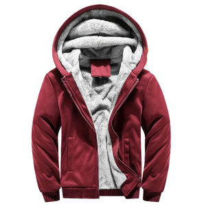 Wholesale Custom High Quality <b>Men</b> Thick Winter Full Zip Warm Faux Fur <b>Sherpa</b> Fleece Lined <b>Hoodie</b> <b>Men</b> - Product Image 1
