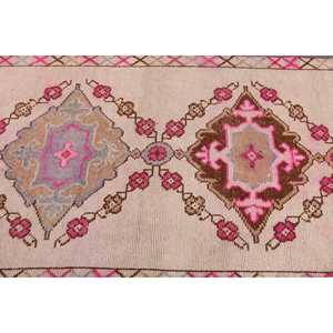 Tapis turc Herki Runner 3,7x10,6 pi (114x324 cm), tapis oriental en laine rose vintage - Product Image 5