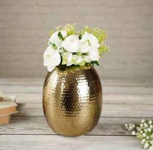 Florero de Metal dorado de forma ovalada, centro de mesa decorativo moderno para el hogar, sala de estar, oficina, Hotel, uso de decoración Interior - Product Image 2