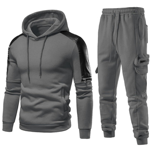 Conjunto Deportivo de Dos Piezas Personalizado, Color Gris, Felpa de Algodón, Ropa Deportiva, Chándal Cálido de Invierno para Hombre - Product Image 1