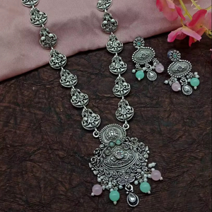 DERNIER DESIGNER À LA MODE ABD TRADITIONNEL OXYDSIDE ARGENT NOIR MENTAL BIJOUX LONG PENDENTIF COLLIER ENSEMBLE POUR FEMMES ET FILLES - Product Image 1