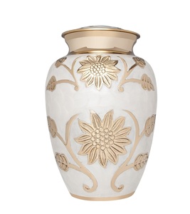 White and Gold <b>Flower</b> Funeral Cremation Urn for Human Ashes Brass Suitable for <b>Cemetery</b> Burial or Niche Rose Lisette Custom Size - Product Image 1