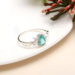 Apatita piedra pera corte 925 plata esterlina minimalista flor banda mujer chica aniversario cumpleaños regalo - Product Image 2