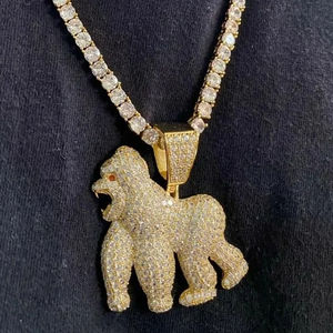 Pendentif gorille en argent sterling 925, clarté VVS, fabrication de bijoux, pendentif hip hop serti de diamants - Product Image 2