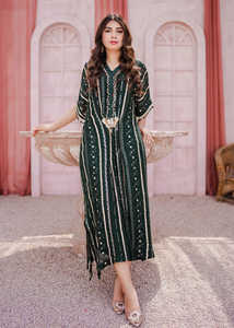 Caftan modeste pour femmes brodé manches trois-quarts Boho Elegant Floor Length Side Split Maxi - Product Image 4