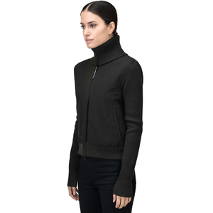 Veste en tricot hybride noire pour femmes, fermeture éclair intégrale, panneau avant matelassé, manches longues extensibles, style moderne pour superposition hivernale - Product Image 3