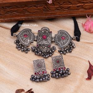 Nouveau tour de cou plaqué argent oxydé avec boucles d'oreilles pour les bijoux de mariage des femmes - Product Image 1