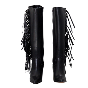 Bottines pour femme, bottes longues, hautes, noires, en cuir - Product Image 2