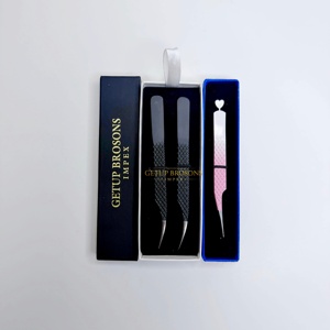 Pince à épiler pour cils GETUP BROSONS IMPEX 90 de haute qualité, en acier inoxydable, plusieurs couleurs, pointe lisse, poignée diamantée - Product Image 2