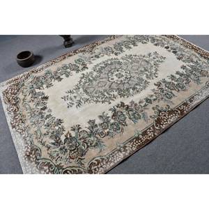 Tapis turc Vintage marron beige classique 5.3 X 8.3ft laine faite à la main avec support en Latex Patchwork motif tapis de chevet rectangulaires - Product Image 2